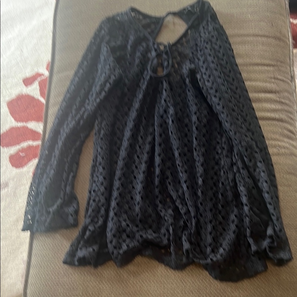 Zara Black Cut Out Tie Front Blouse